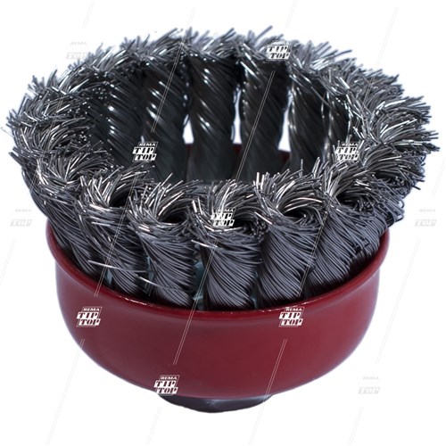 Cup Wire Brush, 75mm Twist Knot, with Threaded Bore
