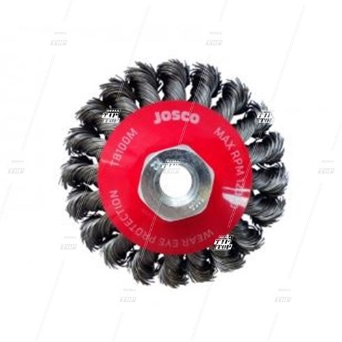 Rotary Wire Brush, 100mm x 13mm Twist Knot, with Threaded Bore